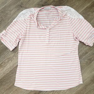 Carolyn Taylor Coral and White Striped Button Down Shirt